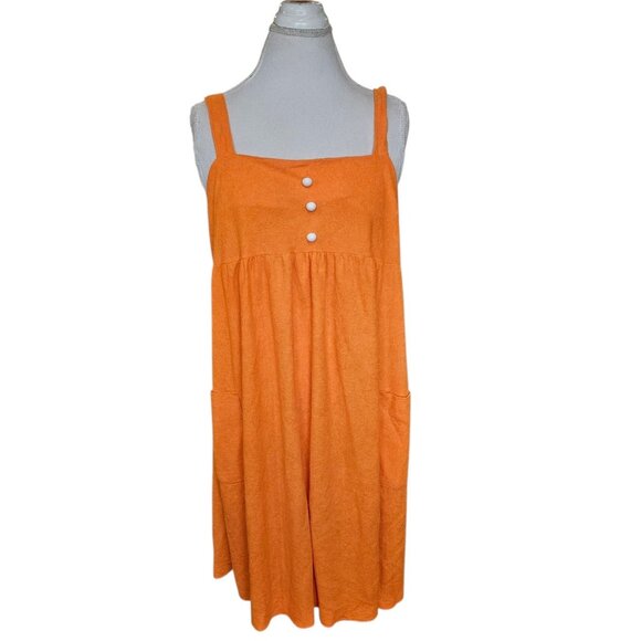 VTG 70s‎ Orange Thin Terry House Dress Robe Sz L XL Pockets 2 Pc Set Terrycloth - Picture 2 of 11